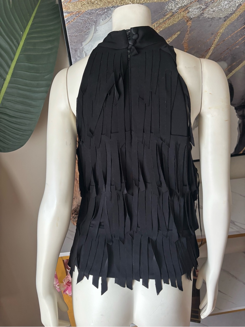 Black Fringe Halter Women's Top